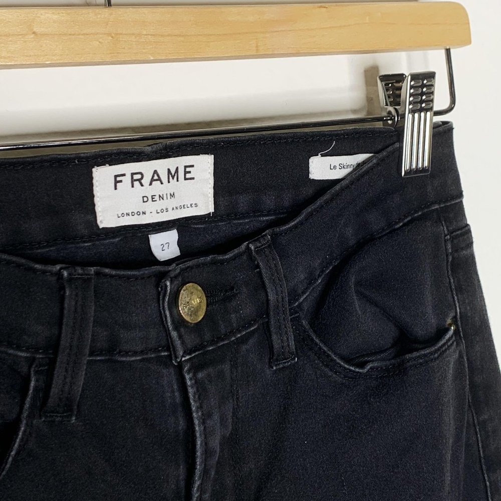 FRAME Denim Le Skinny de Jeanne Black Jeans 27 - Picture 6 of 11